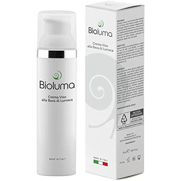 Bioluma Bava di Lumaca Crema Viso 75ml Idratante Nutriente Antiage con Acido Ialuronico Collagene Vitamine Pelle Secca Grassa Normale Mista Coadiuvante Trattamento Antirughe Uomo Donna Made in Italy