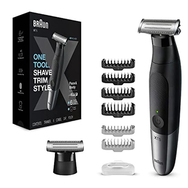 Braun Series XT5 Rasoio Elettrico Barba Con Rifinitore per Depilazione Uomo, Custodia da Viaggio, Idea Regalo, Include 1 Lama Di Ricambio, Nero