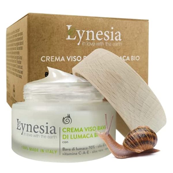 Lynesia Crema Viso Bava di Lumaca Pura 70% e Acido Ialuronico Bio, Certificata Biologica - Antirughe Antimacchie Rigenerante, per Macchie Pelle, Acne e Cicatrici, Nutriente Uomo e Donna 50ml