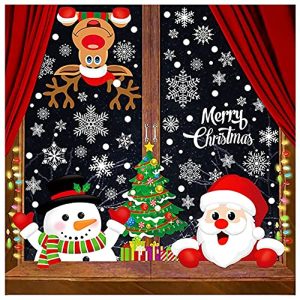Natale Adesivi Vetrofanie Alce Babbo Natale Albero di Natale Grande Pupazzo di Neve Fiocco di Neve Decorazioni per Vetrine Finestra Rimovibile Murali Fai da Te Sticke Statico Natale，21 * 29.5 cm