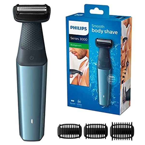 Philips BG3015/15 Bodygroom Series 3000 Rasoio Corpo Wet&Dry, Utilizzabile Sotto la Doccia con 3 Pettini Rifinitori