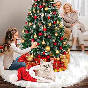 Wybtbm Gonna Albero di Natale, Bianco Tappeto Albero di Natale Gonna Base Tappetino Copertura per Albero di Natale Decorazione Capodanno casa Festa Forniture（48inch/120cm）