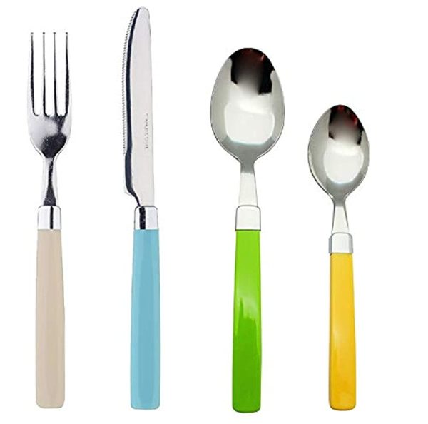 Exzact Posate Acciaio Inox con Manici Colorati, 24 PZ - 6 Forchette, 6 Coltelli, 6 Cucchiai Cena, 6 Cucchiaini (Colori Misti x 24)